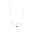 Personalized Name Necklace with Heart Birthstone – Custom Script Name Pendant, Rhodium Plated Jewelry Gift for Her
