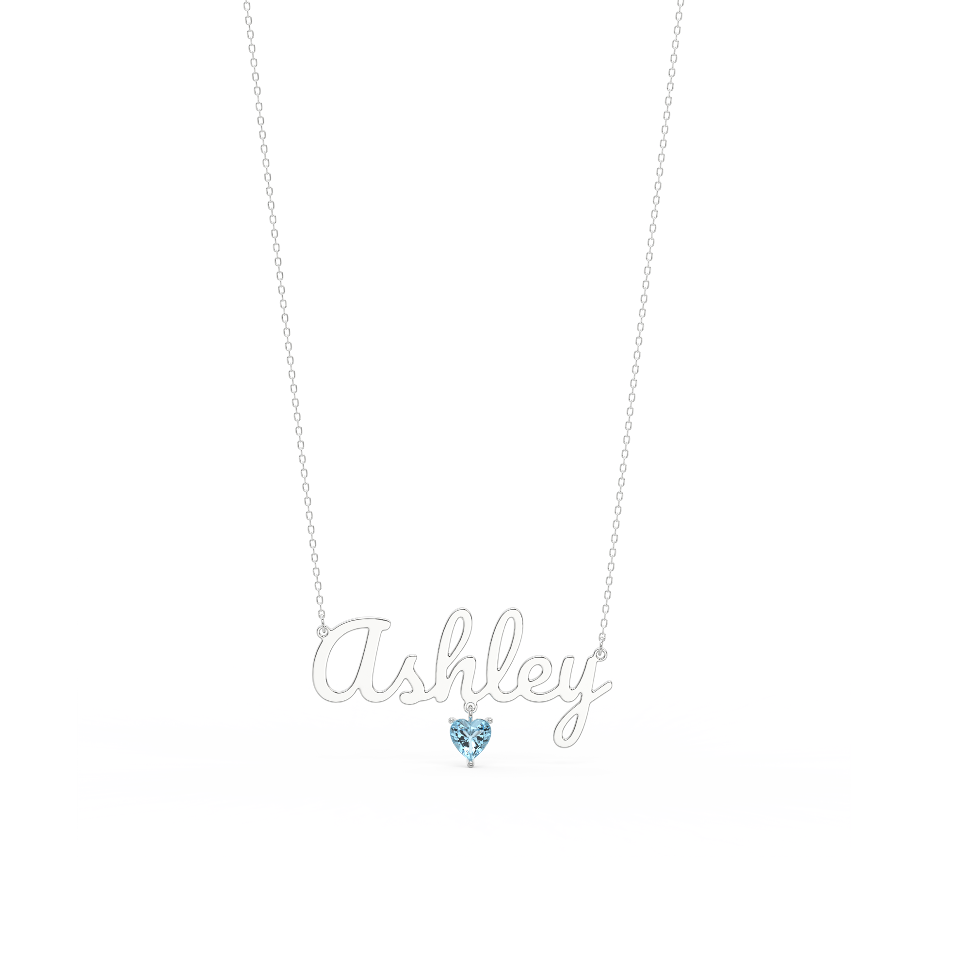 Personalized Name Necklace with Heart Birthstone – Custom Script Name Pendant, Rhodium Plated Jewelry Gift for Her