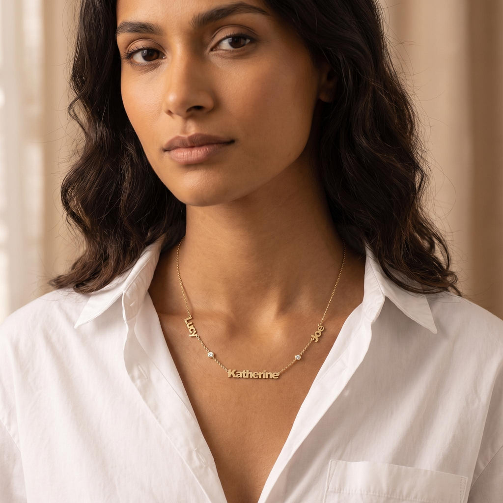Personalized Multi Name Necklace with Stone Accents