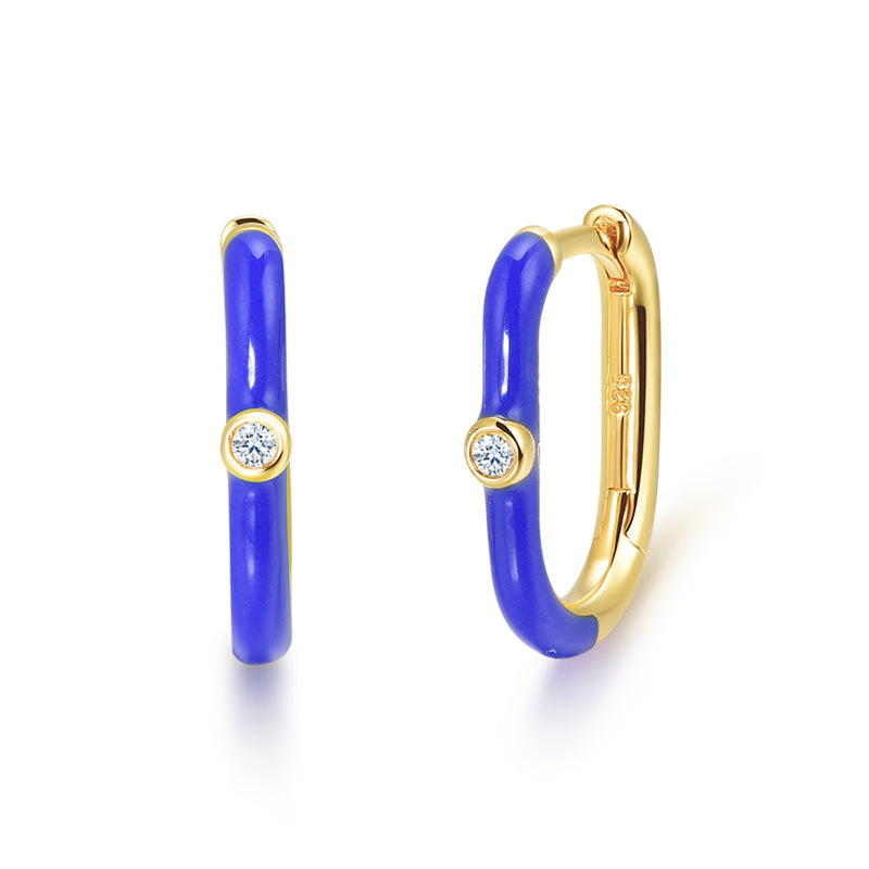 Rainbow Enamel Huggie Earrings – 925 Sterling Silver Lab Grown Diamond