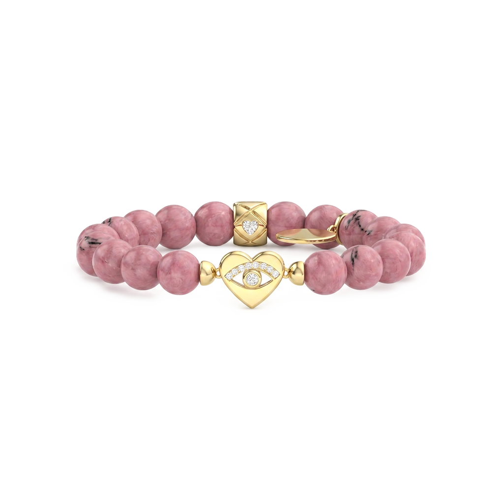 Personalized Gemstone Bracelet with Custom Charm & Engraved Beads SB010BR