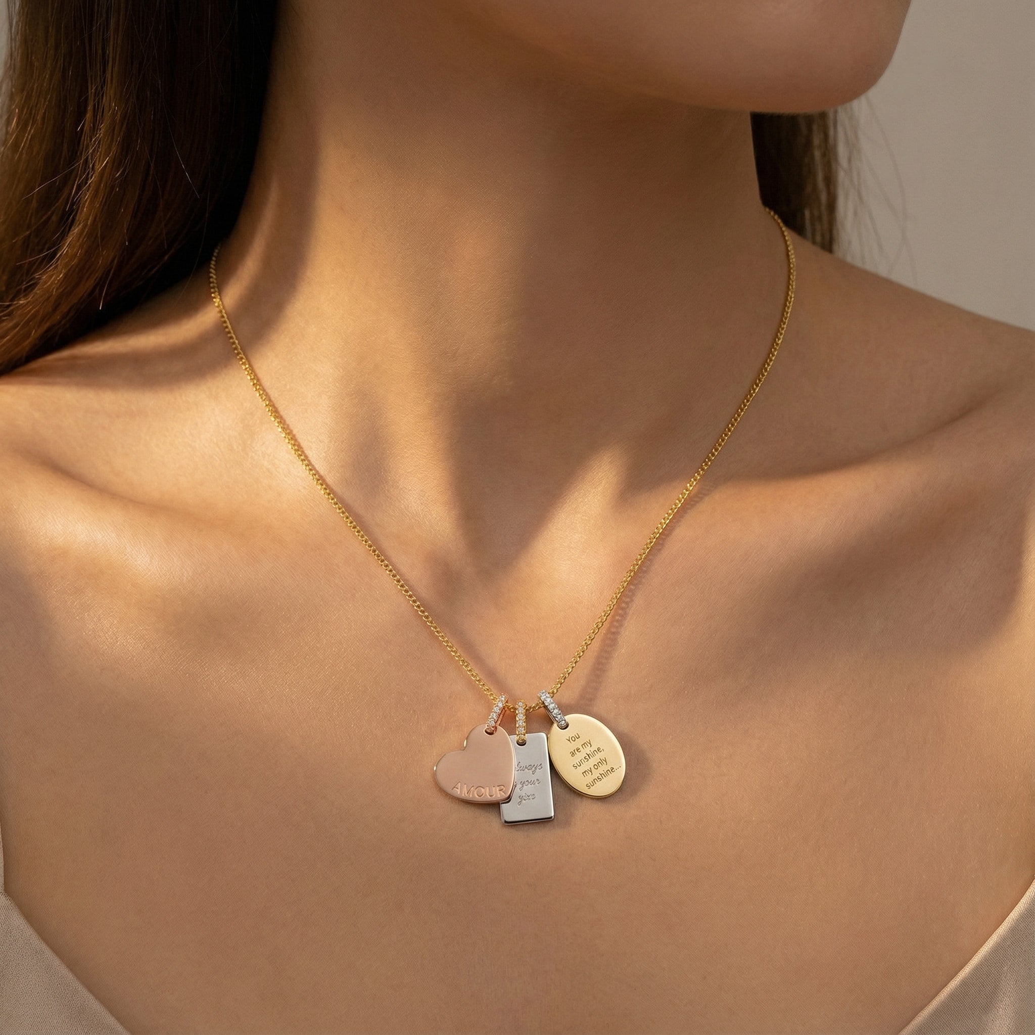 Personalized Charm Necklace – Custom Engraved Photo, Fingerprint & Message Pendant 18K Rose Gold Plated Silver SS25N001H