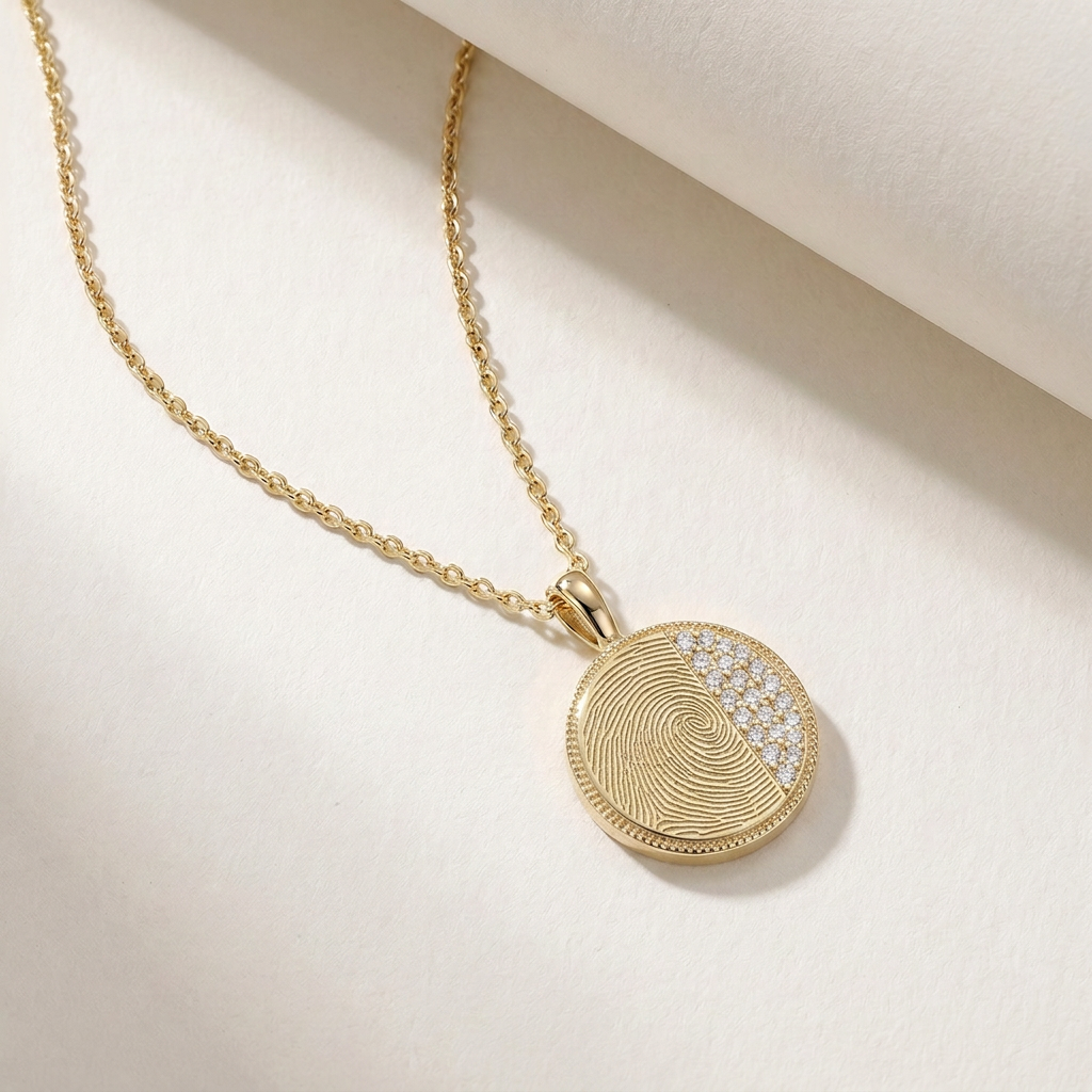 Personalized Fingerprint Round Necklace – Custom Engraved Keepsake Pendant