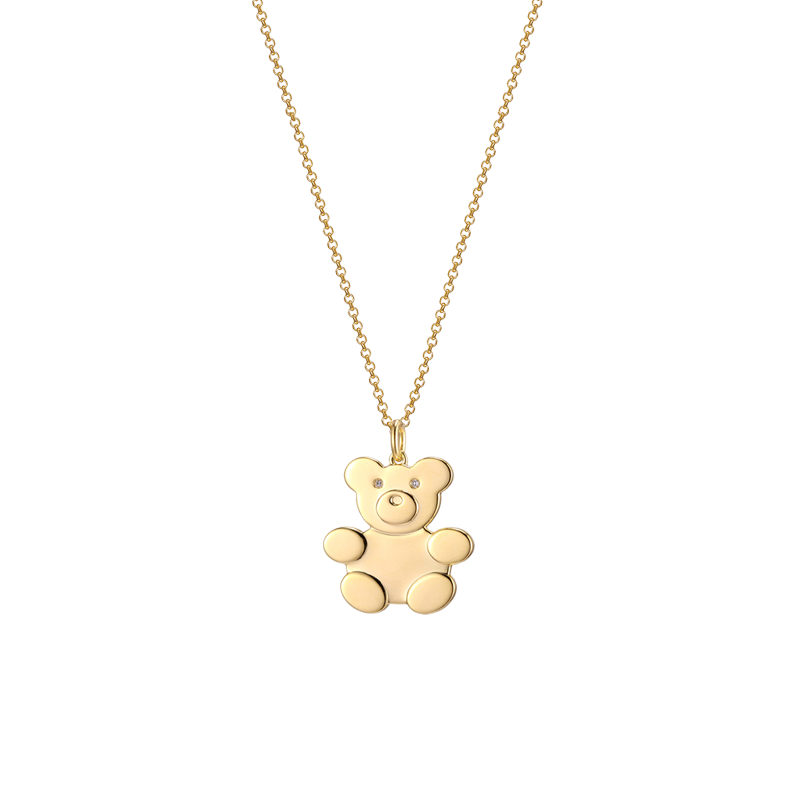 Personalized Teddy Bear Family Necklace – Custom Engraved Name Charm Pendant, Baby Footprint Jewelry, Mother and Children Gift