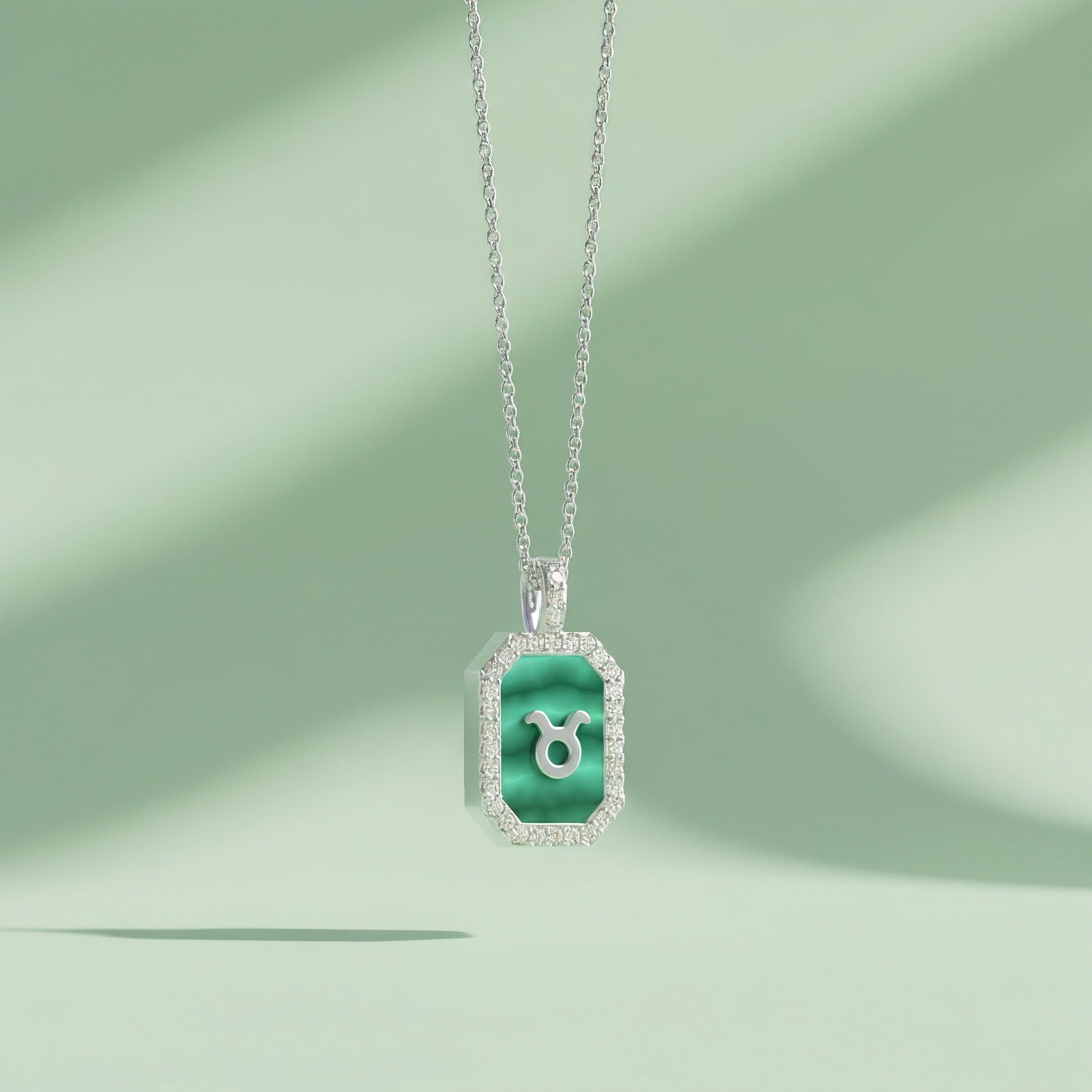 Zodiac Gemstone Necklace – Custom Initial Pendant in Malachite, Mother of Pearl or Agate