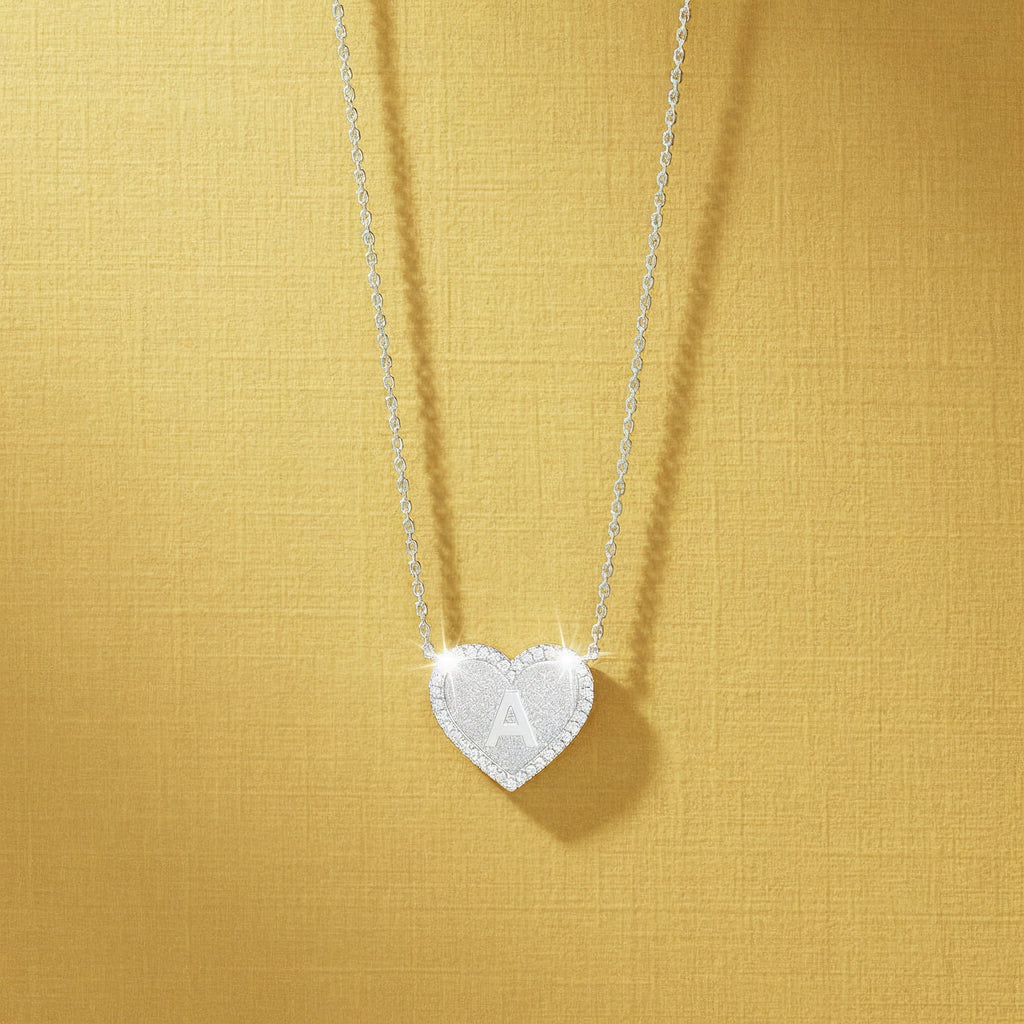 Rhodium Plated Silver Heart Initial Necklace AW24N003R