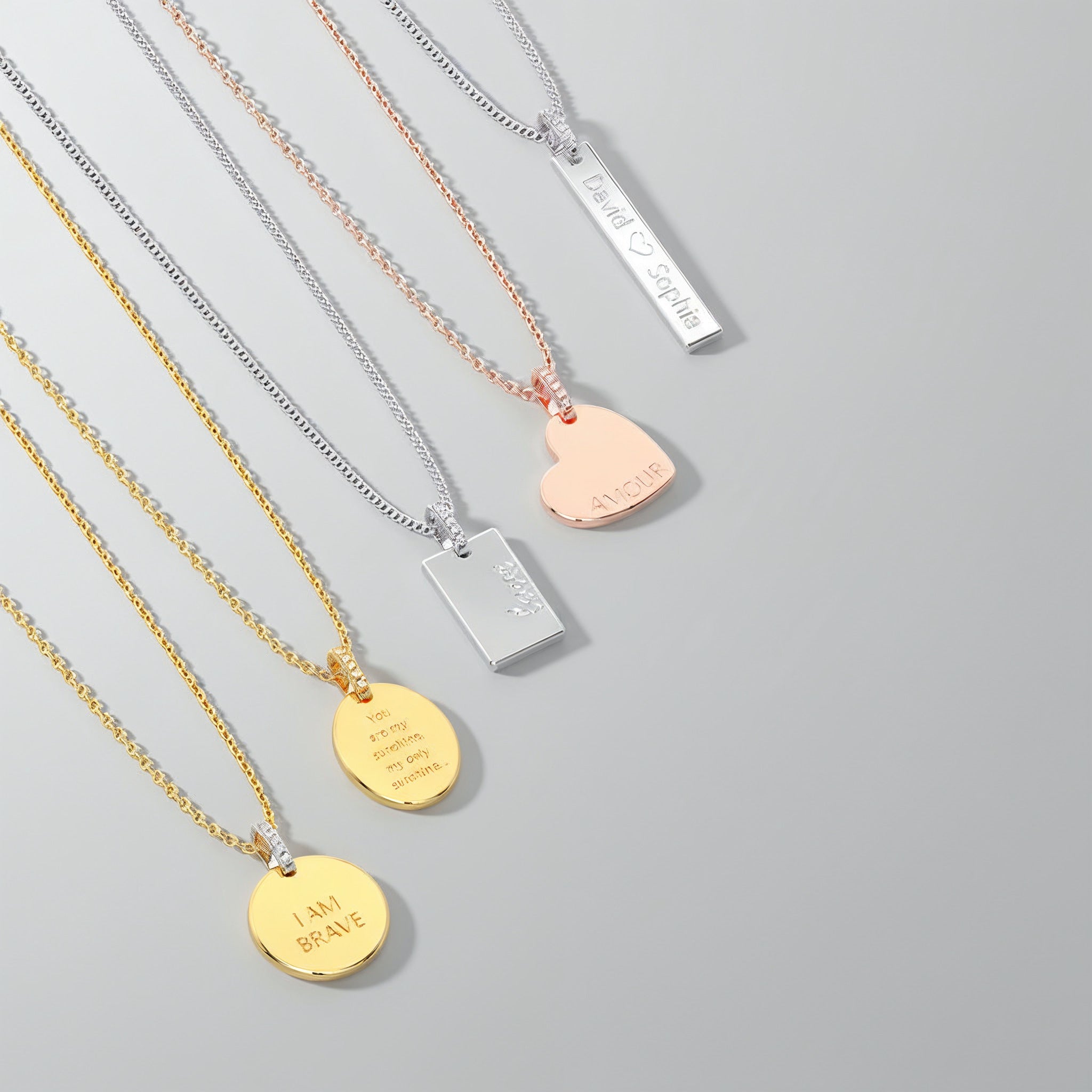 Personalized Charm Necklace – Custom Engraved Photo, Fingerprint & Message Pendant 18K Rose Gold Plated Silver SS25N001H
