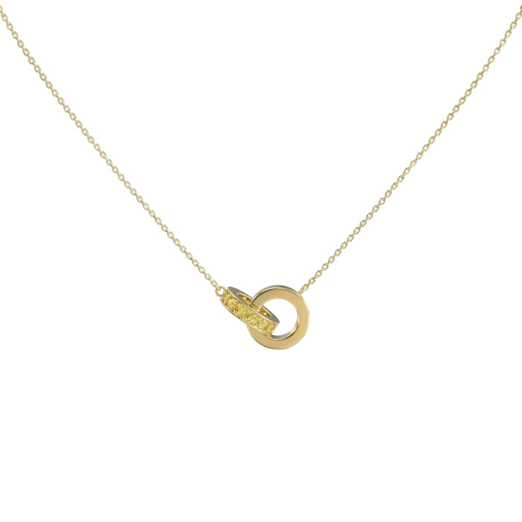 Personalized Linked Circle Necklace | Infinity Double Circle Pendant with Birthstone and Engraving, Custom Relationship Necklace Gift