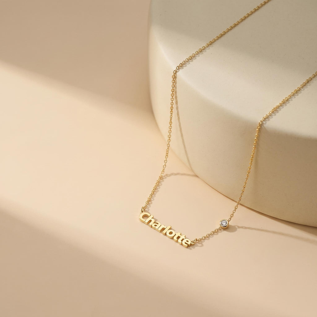 Personalized Name Necklace with Bezel Stone Accents