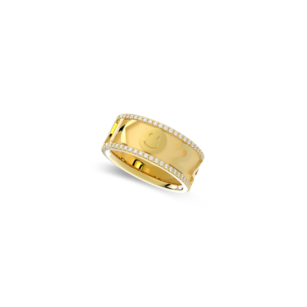 Personalized Lucky Symbol Ring | Custom Letter & Icon Band Ring with Pavé Detail, Engraved Name Ring