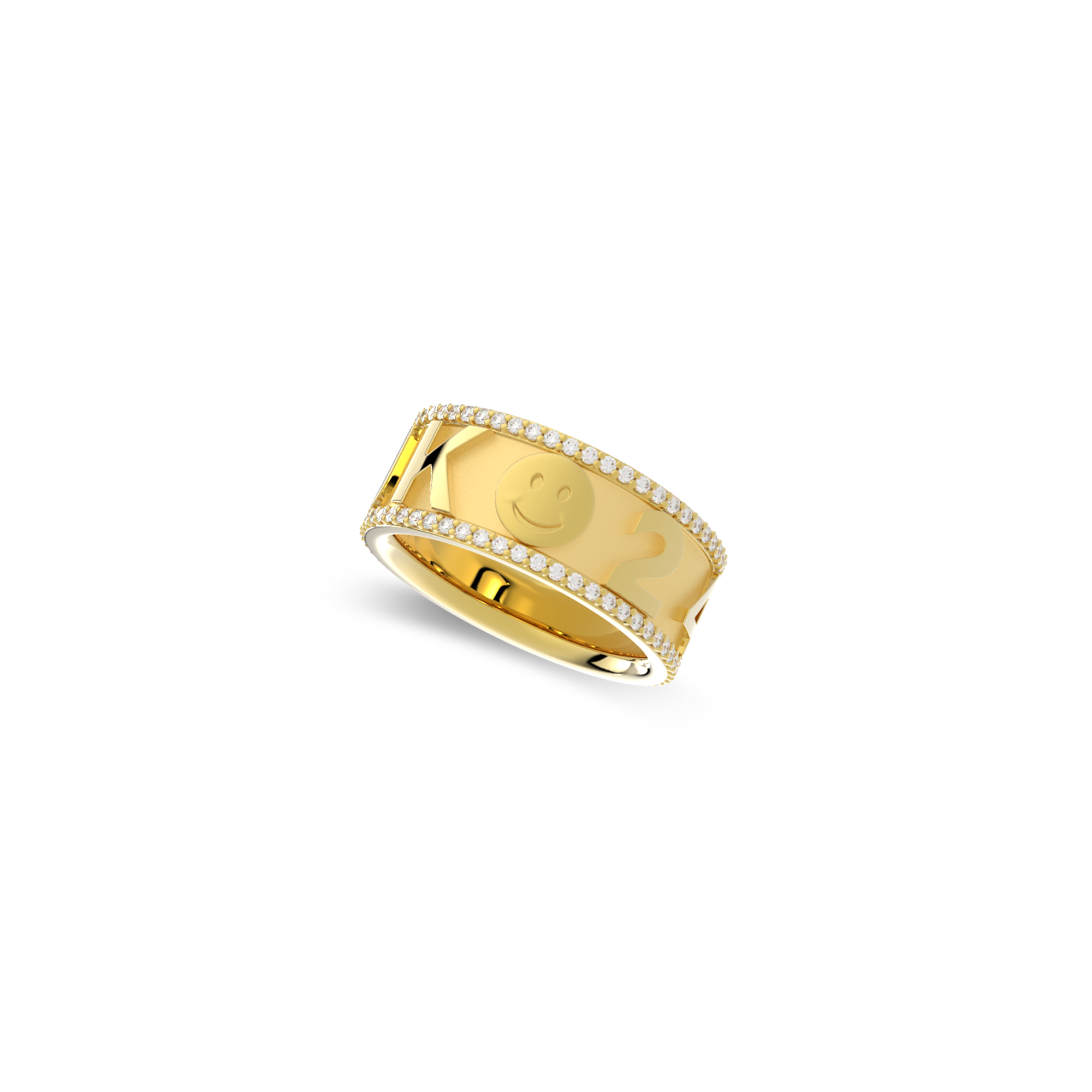 Personalized Lucky Symbol Ring | Custom Letter & Icon Band Ring with Pavé Detail, Engraved Name Ring
