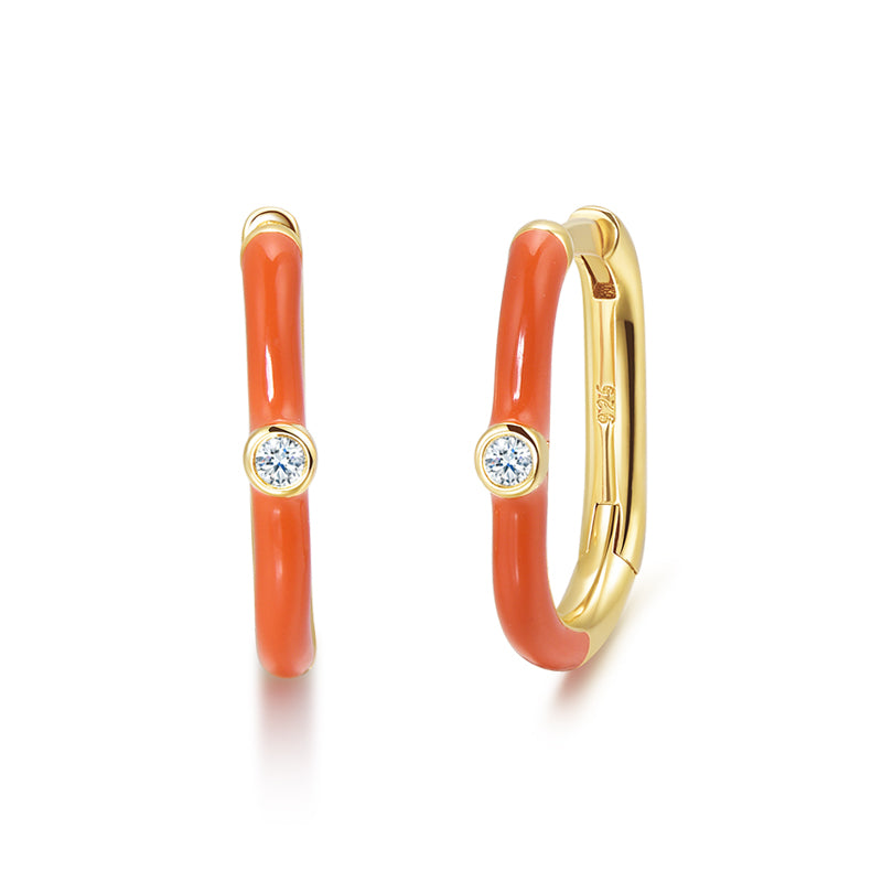 Rainbow Enamel Huggie Earrings – 925 Sterling Silver Lab Grown Diamond