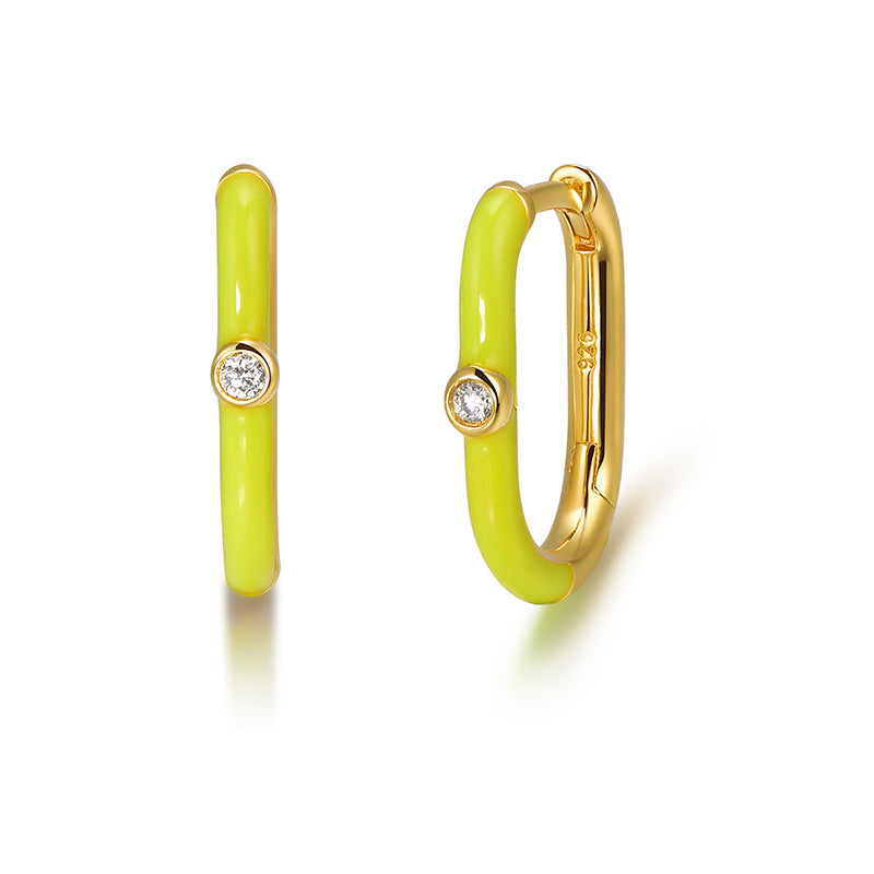 Rainbow Enamel Huggie Earrings – 925 Sterling Silver Lab Grown Diamond