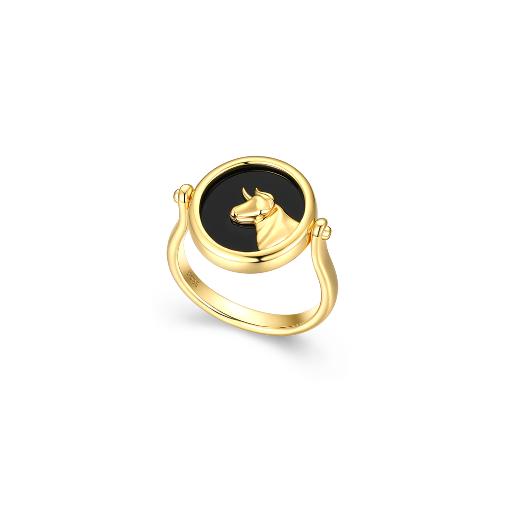 Twin Signet Ring and Pendant | Personalized Zodiac and Initial Reversible Gold Black Onyx Jewelry