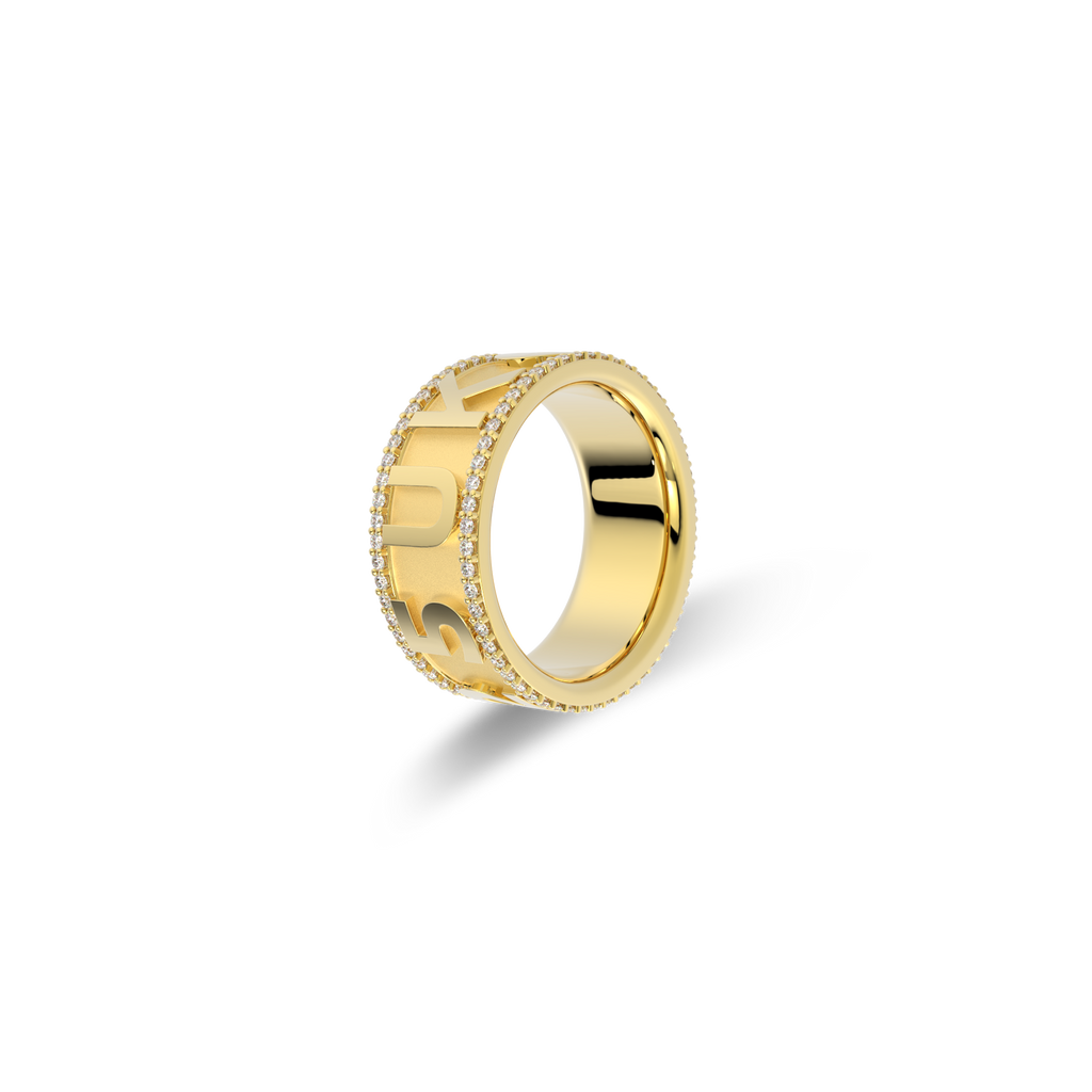 Personalized Lucky Symbol Ring | Custom Letter & Icon Band Ring with Pavé Detail, Engraved Name Ring