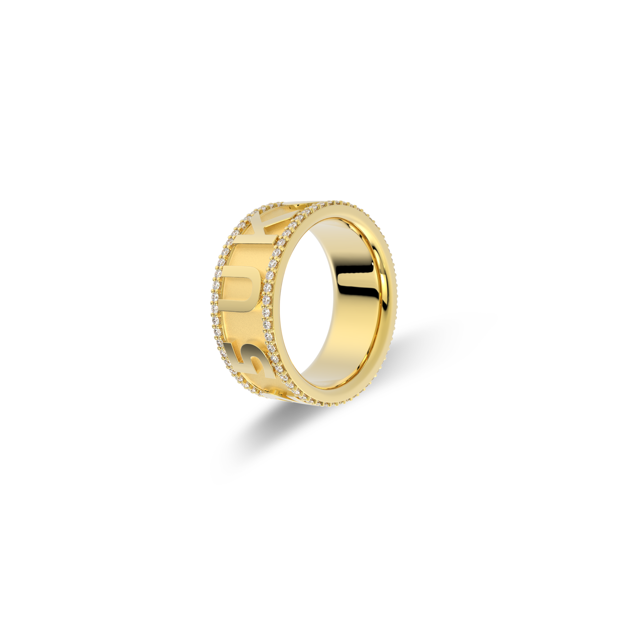 Personalized Lucky Symbol Ring | Custom Letter & Icon Band Ring with Pavé Detail, Engraved Name Ring
