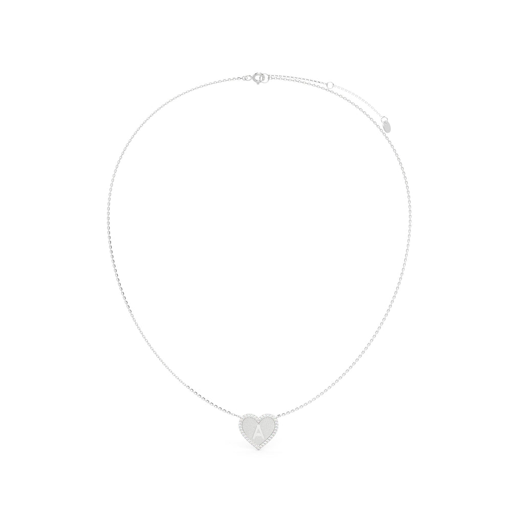Rhodium Plated Silver Heart Initial Necklace AW24N003R