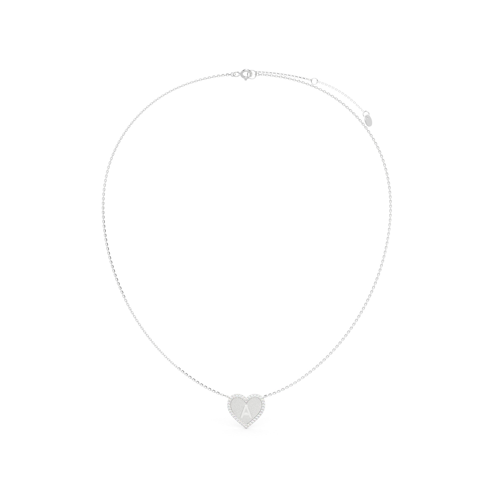 Rhodium Plated Silver Heart Initial Necklace AW24N003R