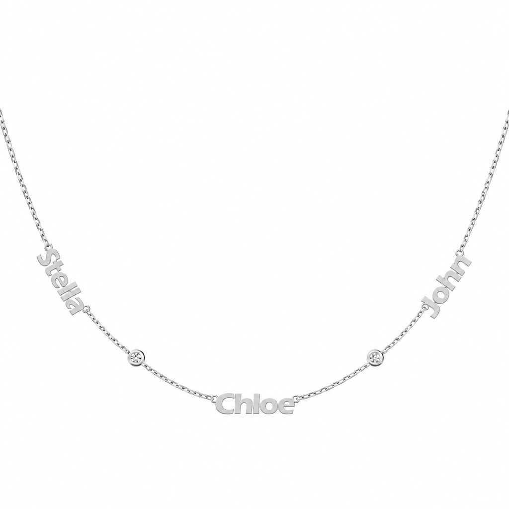 Family Name Necklace with Bezel Stone Accents
