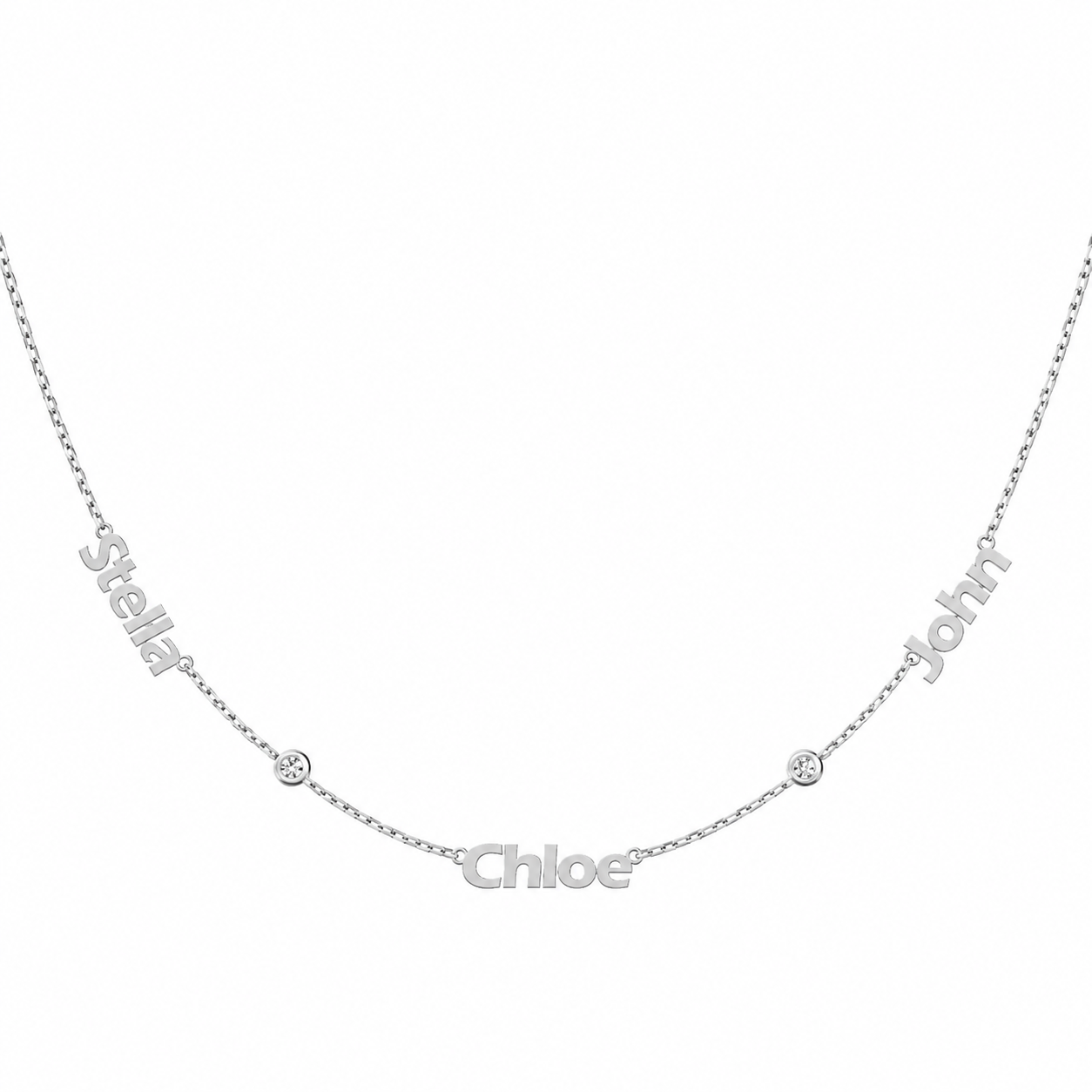 Family Name Necklace with Bezel Stone Accents
