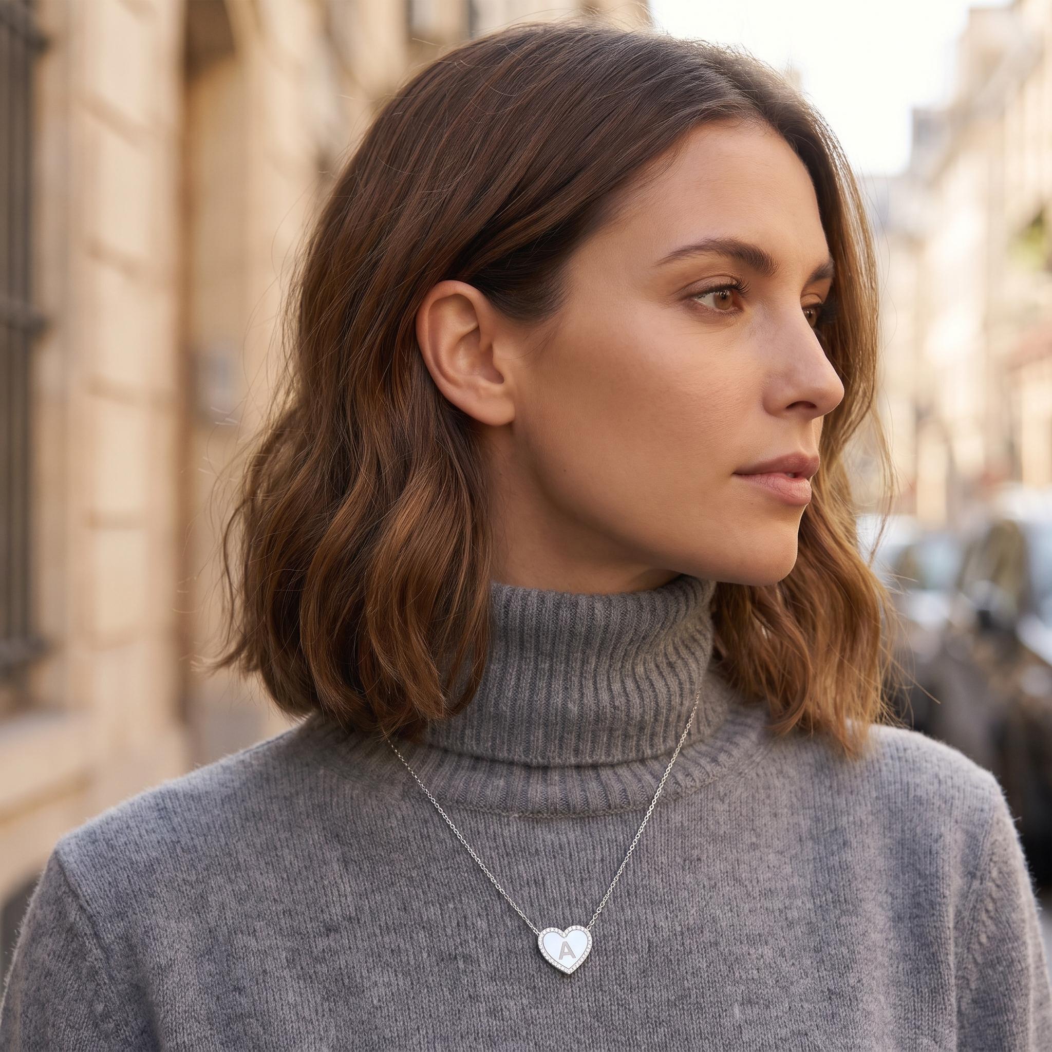 Collier Cœur Initiale en Argent Plaqué Rhodium AW24N003R