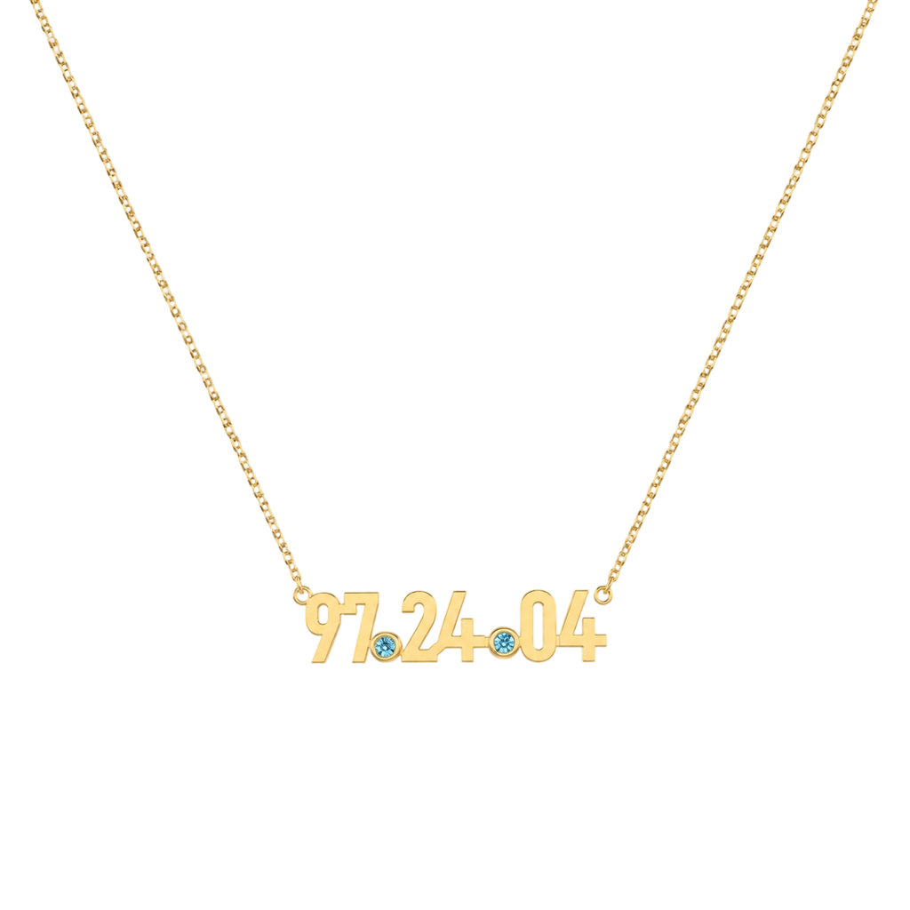 Collier chiffre personnalisé pierre de naissance – Collier coordonnées date, initiale et famille sur mesure