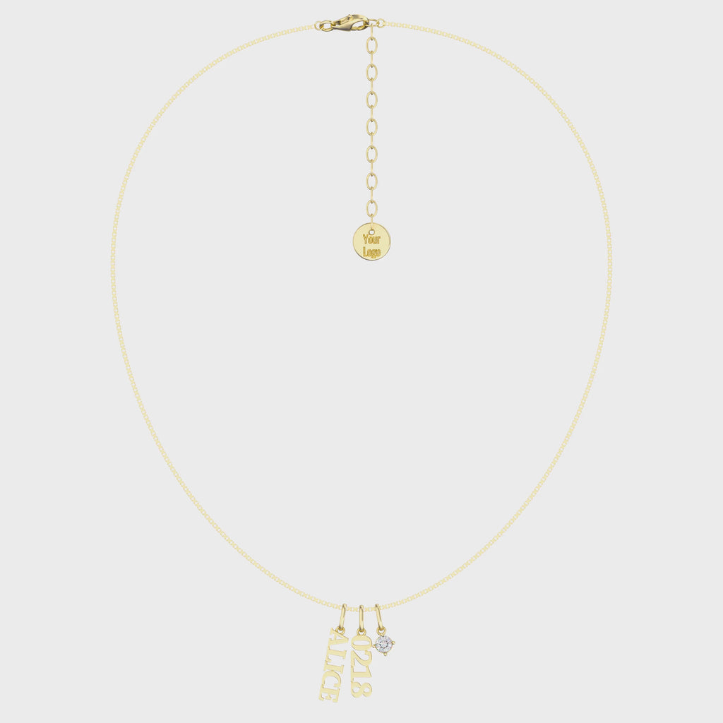 Personalized Birthstone Name Necklace | Custom Engraved Charm Necklace with Date or Initial, Gift for Her