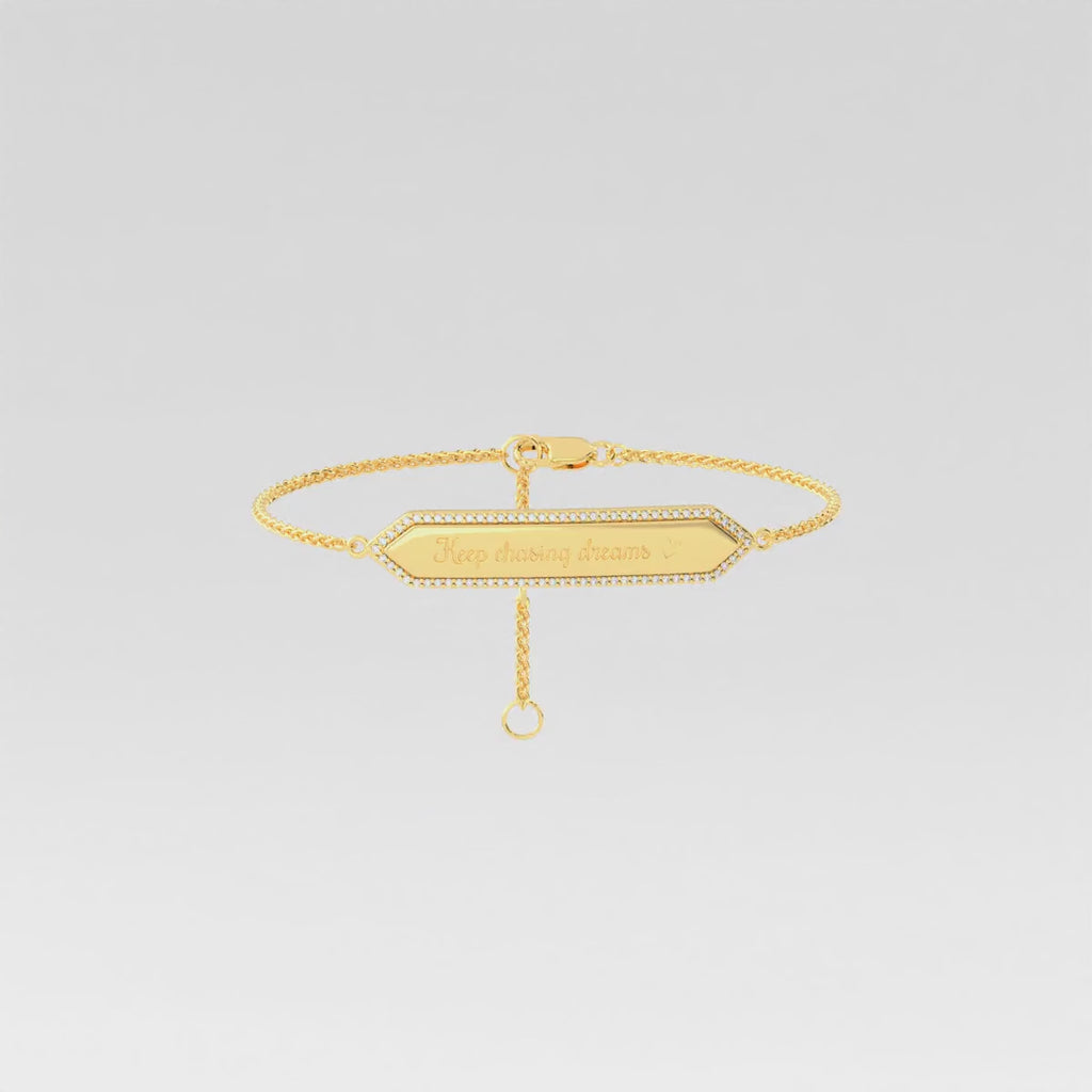 Custom ID Bar Bracelet – Engraved Swap Bar Chain Bracelet in 18K Gold Plated Silver