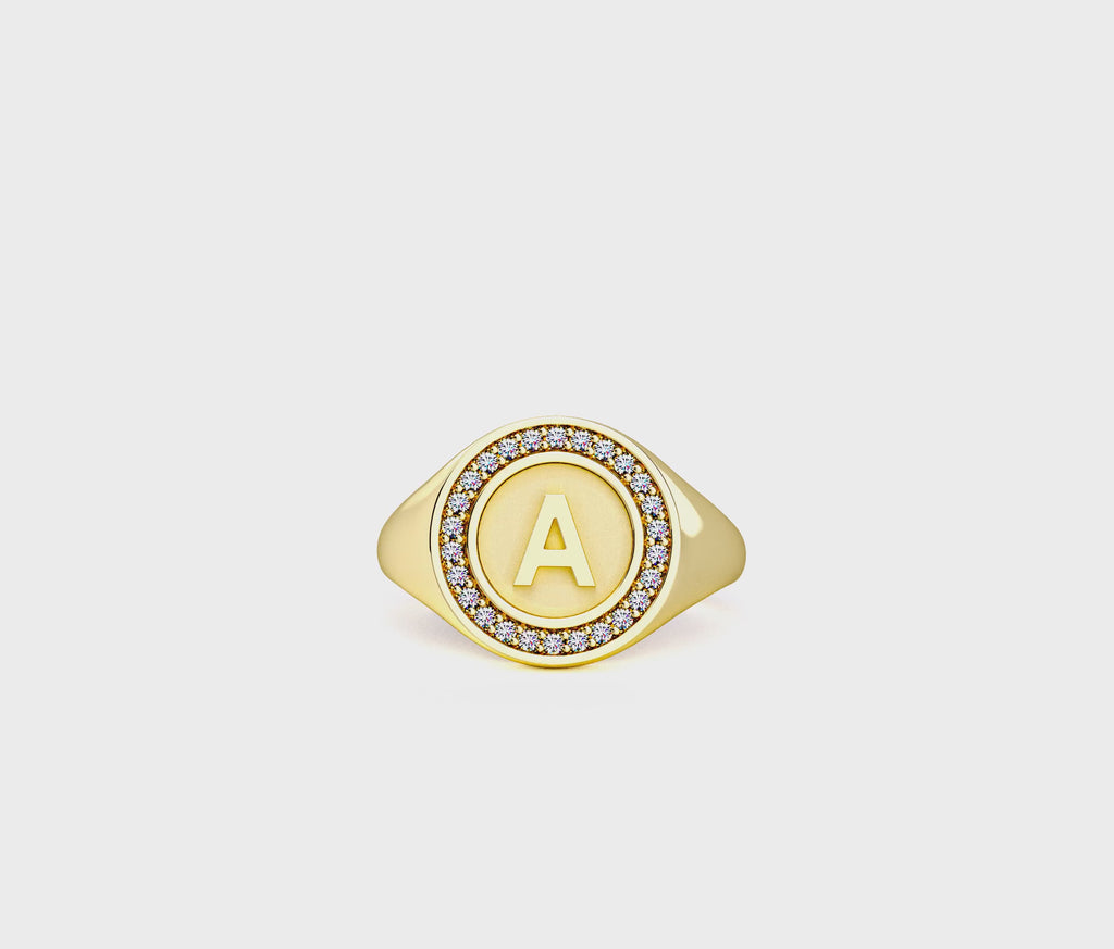 Personalized Initial Signet Ring | 18K Gold Plated Monogram Ring with Custom Letter Engraving