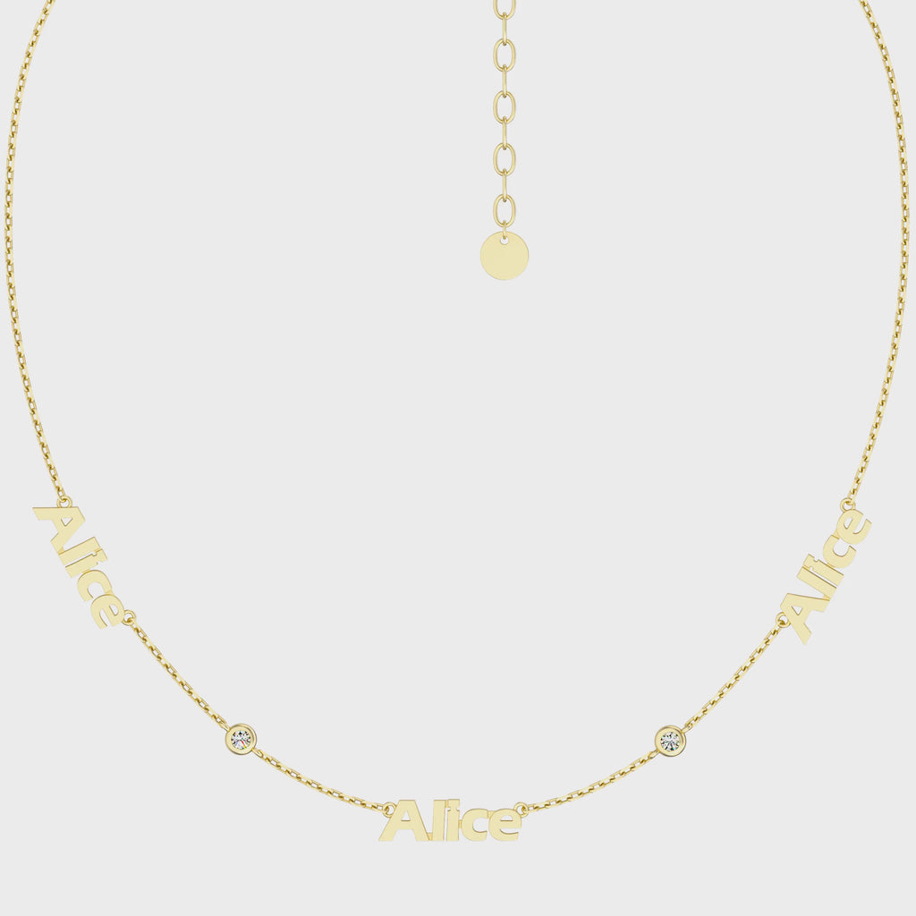 Linked Name Necklace – Custom Family Name Necklace with CZ, Personalized Multiple Names Jewelry Gift