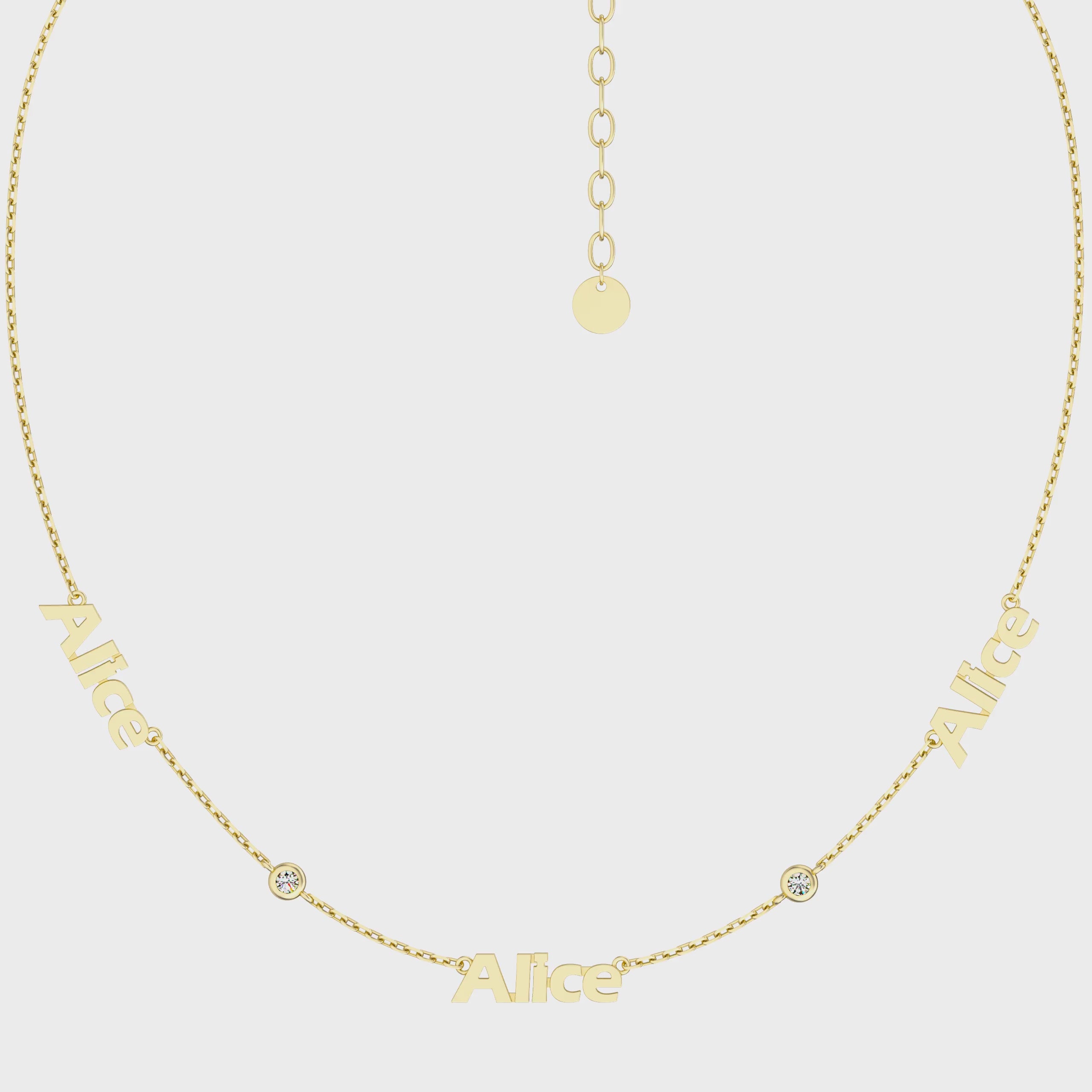 Linked Name Necklace – Custom Family Name Necklace with CZ, Personalized Multiple Names Jewelry Gift