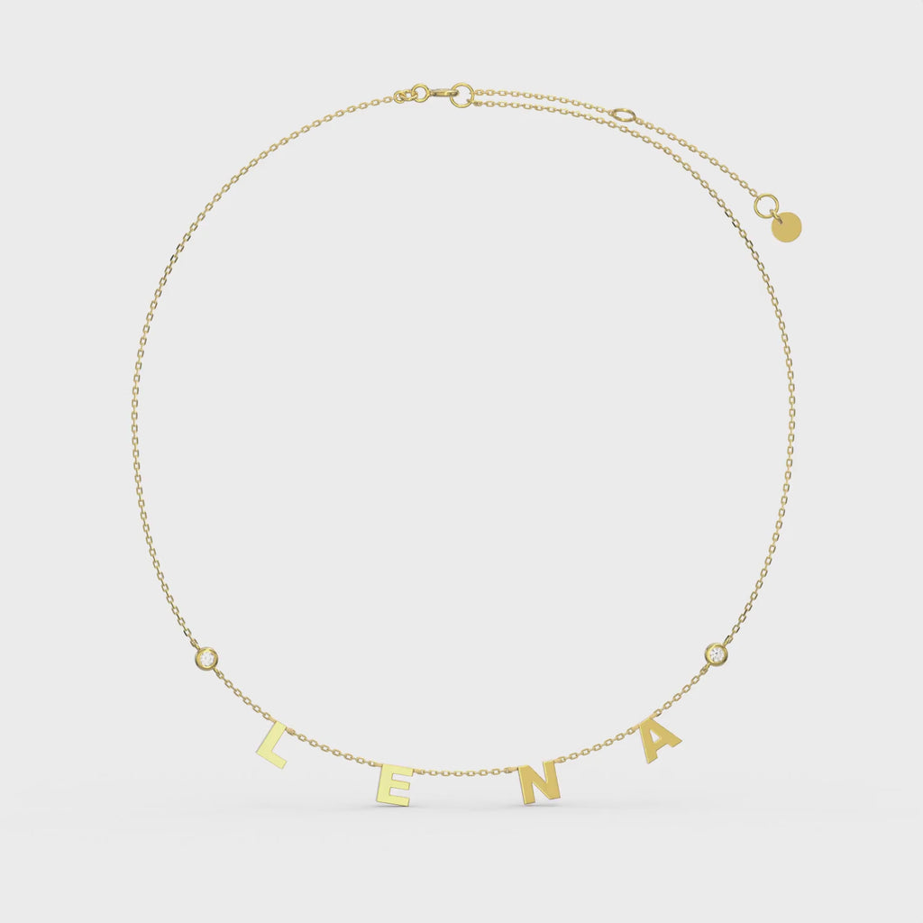Personalized Spaced Letter Necklace | Custom Name Necklace in Gold or White Gold with Diamond Accent