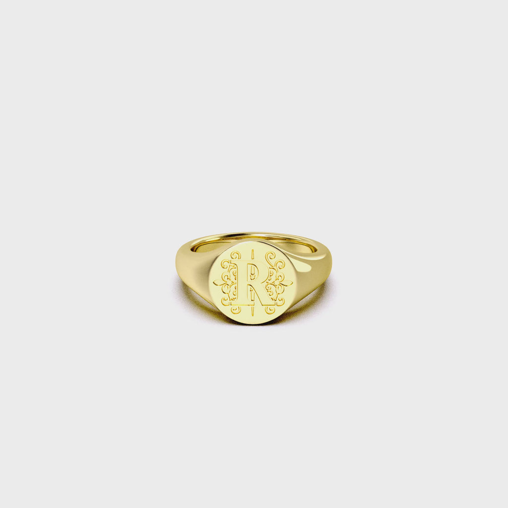 Personalized Monogram Signet Ring | Custom Engraved Initial Ring, Round Gold Minimalist Name Ring for Women and Men