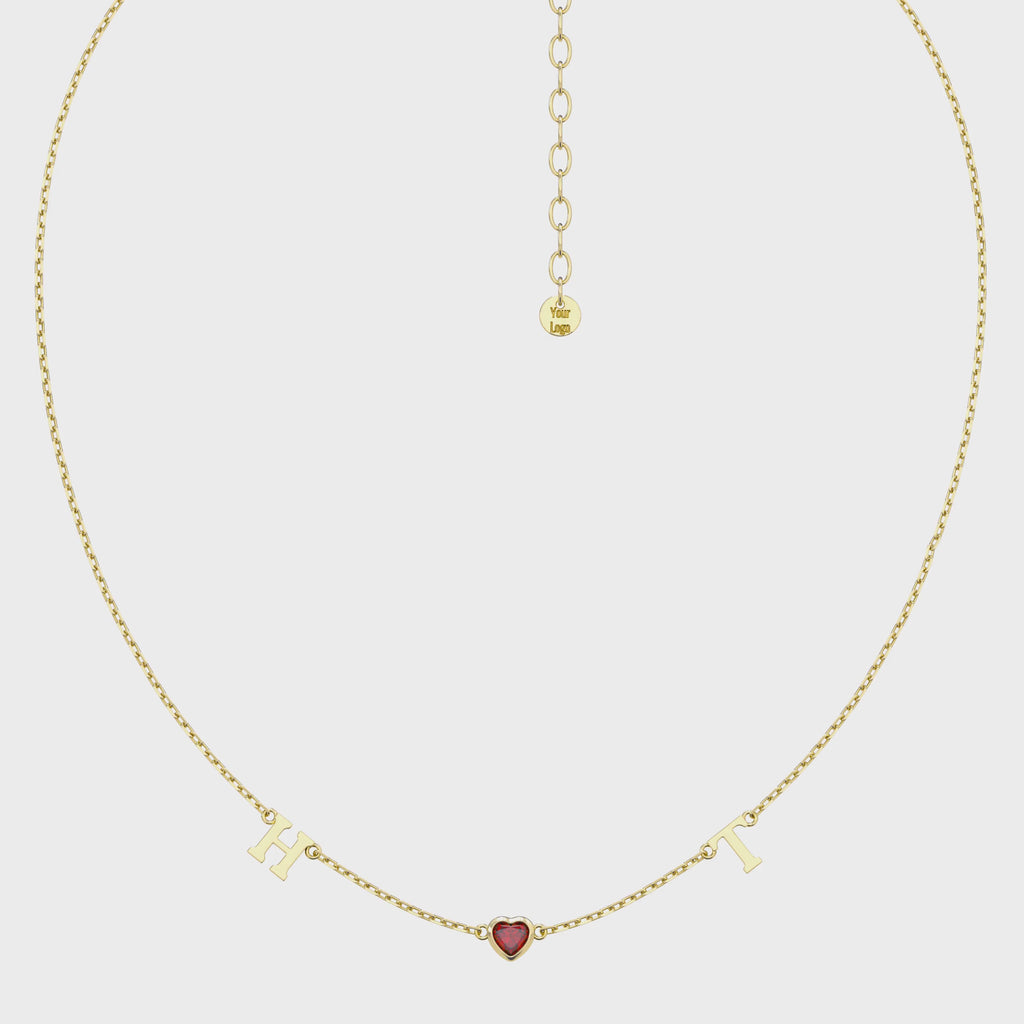 Personalized Heart Birthstone Necklace with Initials | Custom July Birthstone Necklace, Gold Heart Pendant Gift for Her