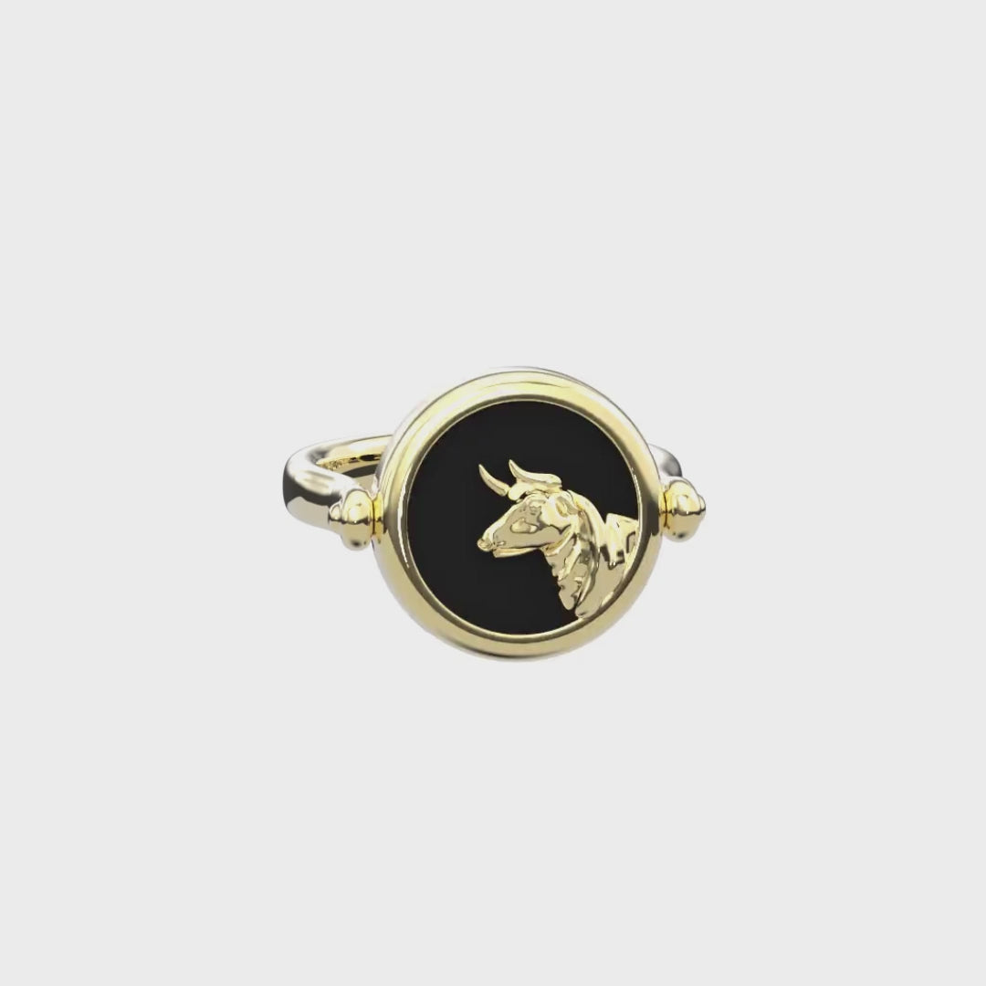 Twin Signet Ring and Pendant | Personalized Zodiac and Initial Reversible Gold Black Onyx Jewelry