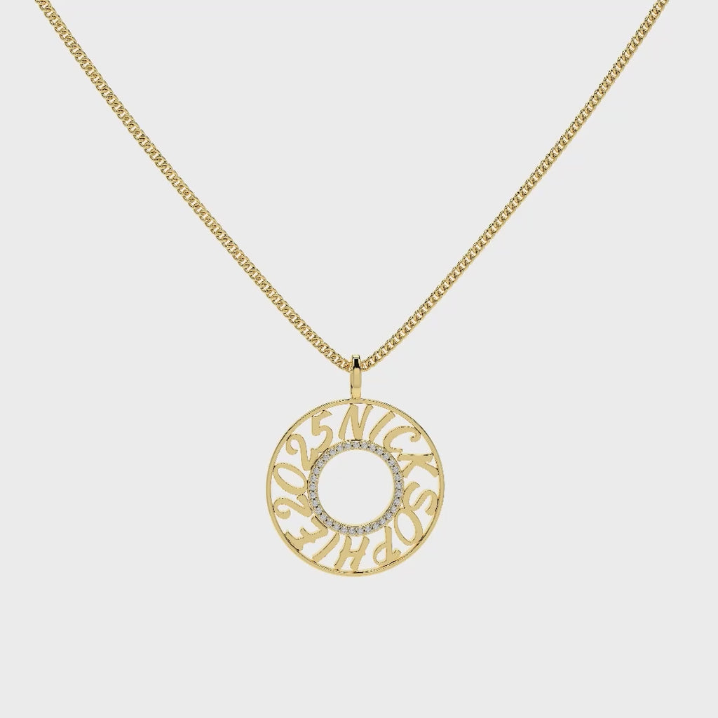 Personalized Circle Name Necklace – Custom Engraved Name Pendant with Pavé Center Ring, Eternity Circle Necklace Gift for Her
