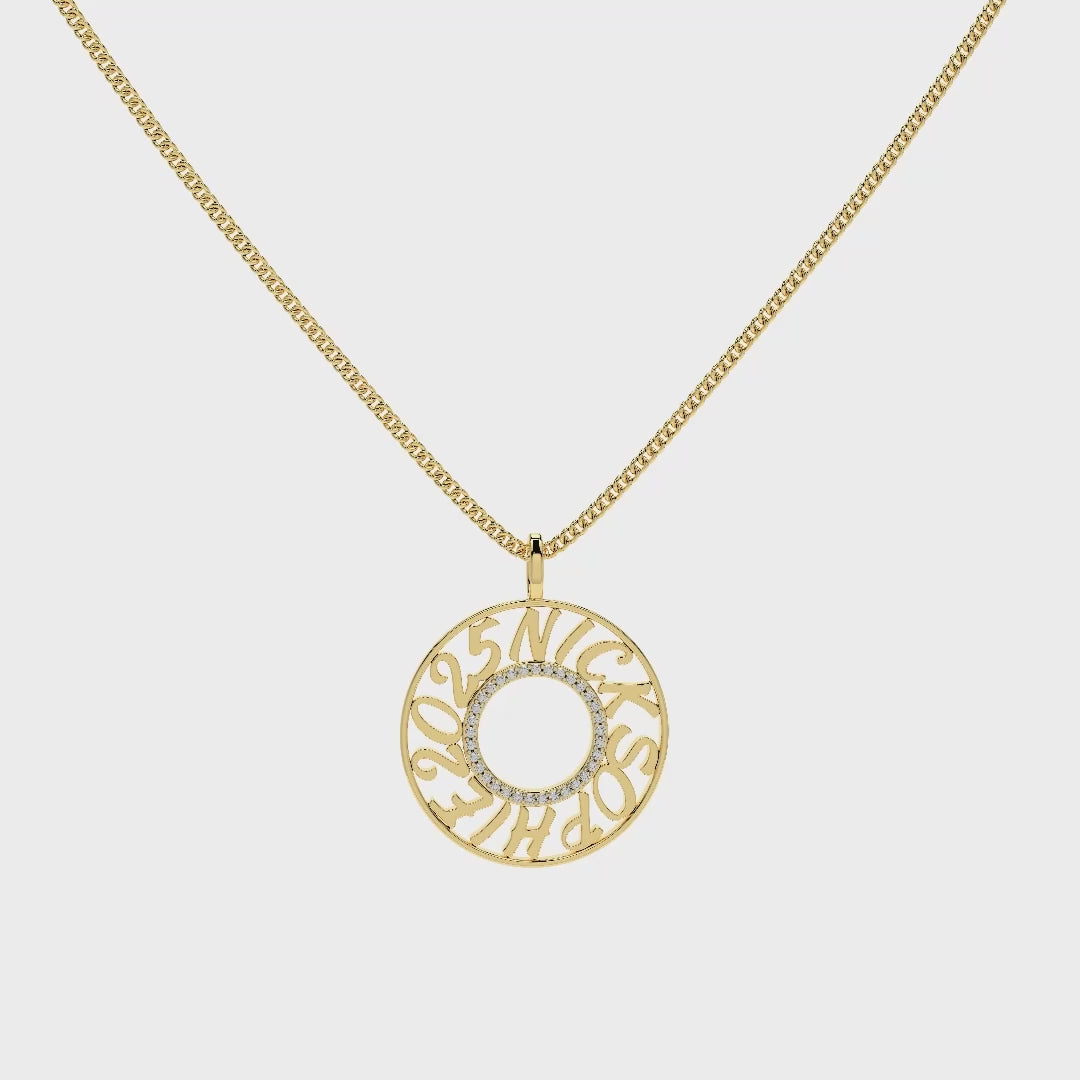 Personalized Circle Name Necklace – Custom Engraved Name Pendant with Pavé Center Ring, Eternity Circle Necklace Gift for Her