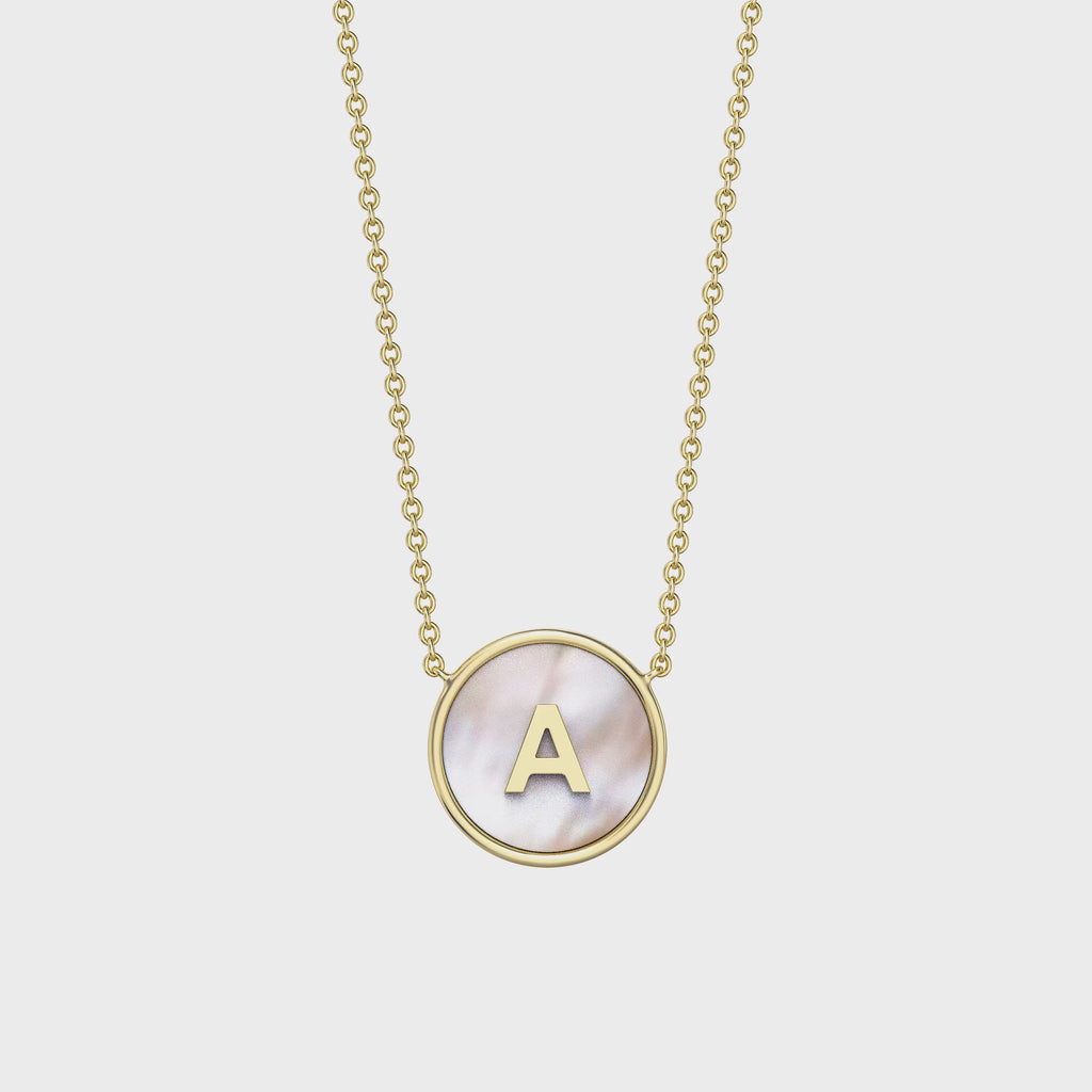Personalized Zodiac and Initial Necklace | Engraved Gemstone Pendant in Malachite, Mother of Pearl or Red Agate