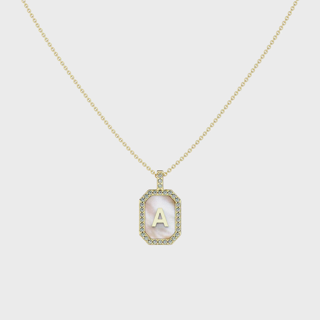 Zodiac Gemstone Necklace – Custom Initial Pendant in Malachite, Mother of Pearl or Agate
