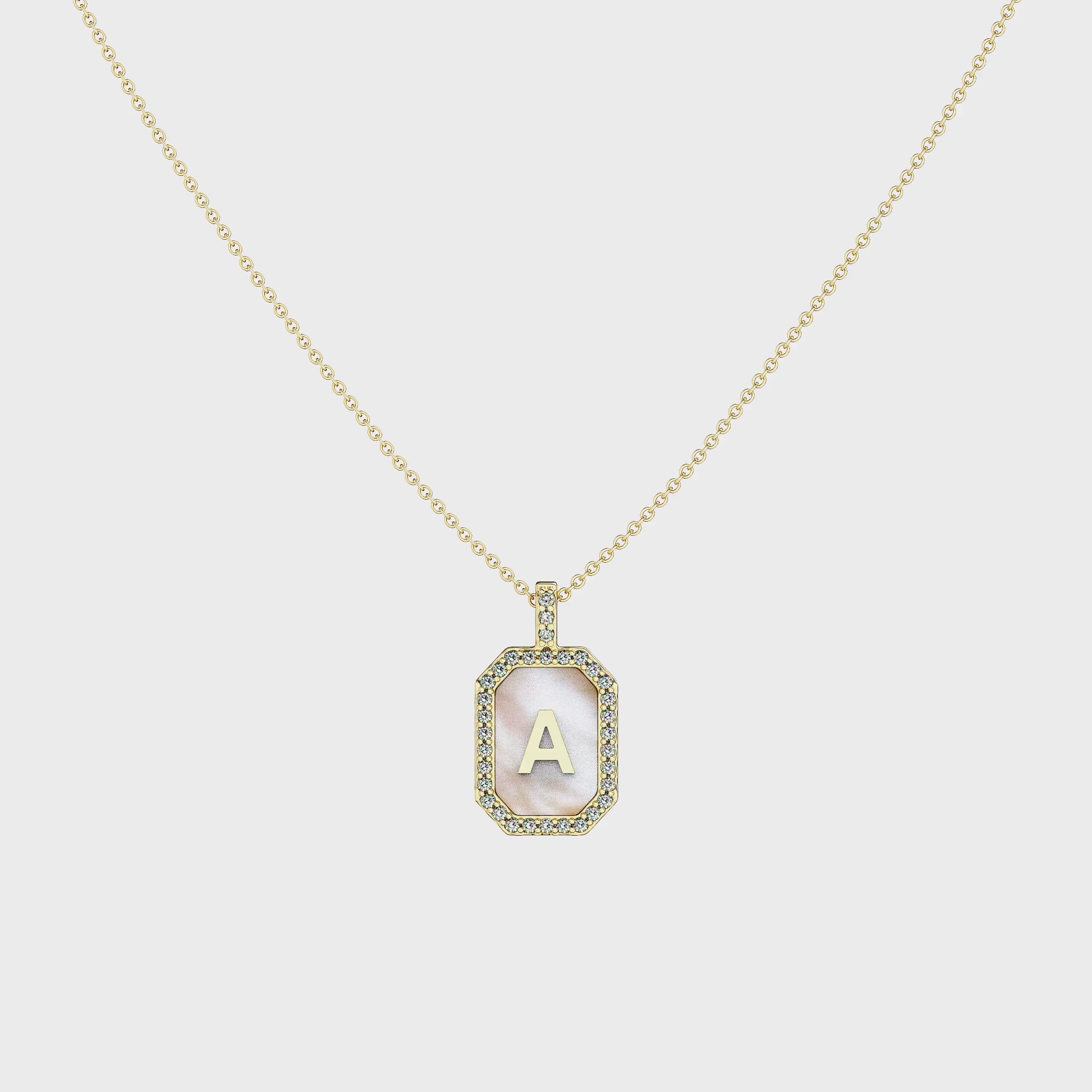 Zodiac Gemstone Necklace – Custom Initial Pendant in Malachite, Mother of Pearl or Agate